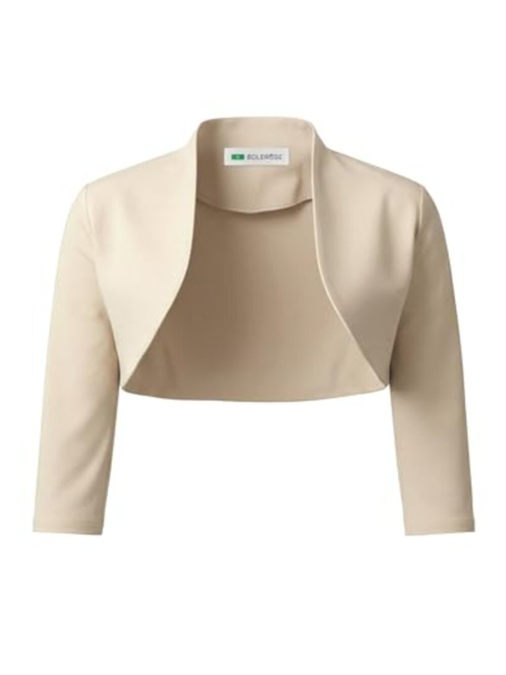 Tailored 3/4 Sleeve Formal Bolero Shrug Stand Collar Stretch Open Front